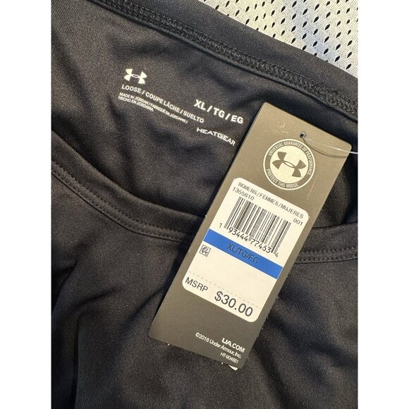 NWT Under Armour Womens XL HeatGear Mesh Panel Short Sleeve Loose T-Shirt Black - Picture 7 of 7